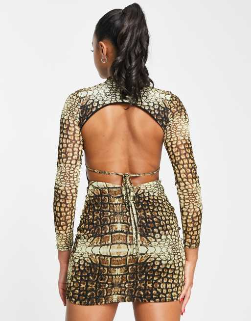 Snake print backless on sale dress