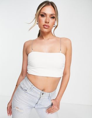 I Saw It First bandeau crop top with diamonte trim in white