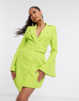 green belted blazer dress
