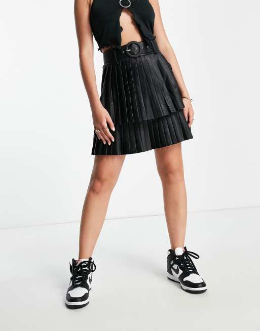 Skort with box pleats and double belt - PULL&BEAR