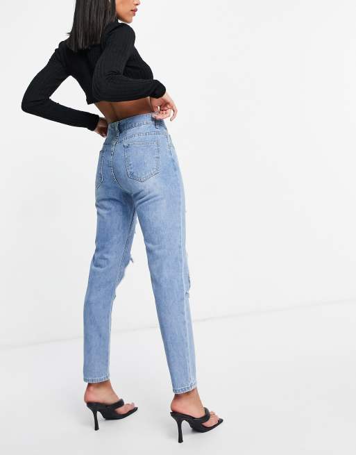 I Saw It First – Blaue Mom-Jeans Mit Zierausschnitt Am Knie | Asos