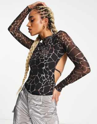 I Saw It First - Body imprimé en tulle - Noir multicolore