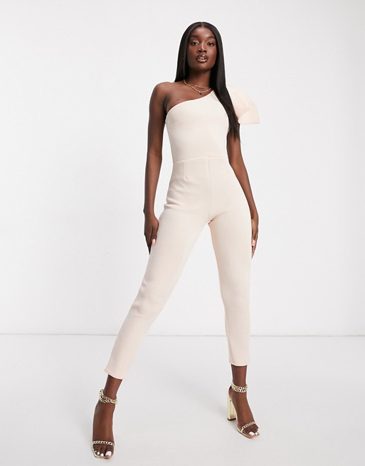 I Saw It First bow shoulder skinny leg jumpsuit in light pink