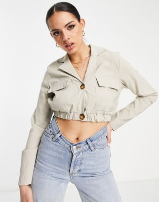 I Saw It First boxy crop utility shirt in camel