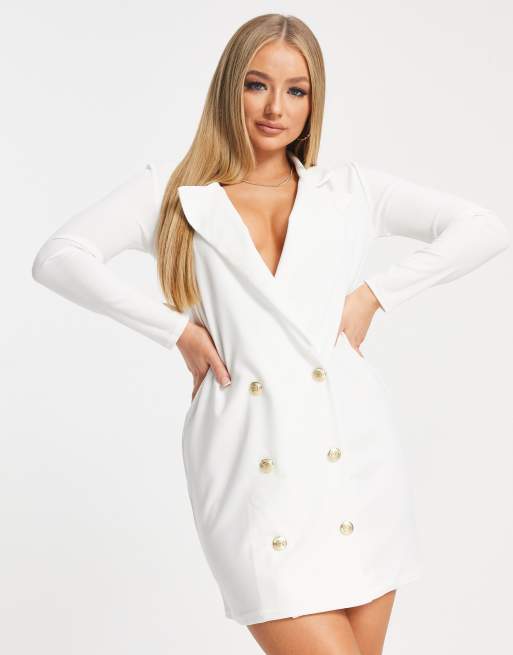 I Saw It First button detail blazer dress in white