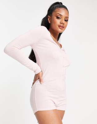 I Saw It First Button Detail Unitard Pajama In Baby Pink