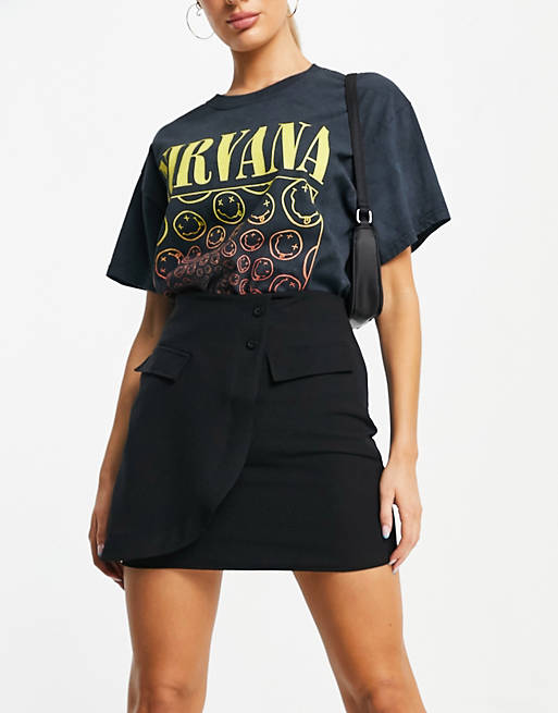 I Saw It First button front mini skirt co ord in black