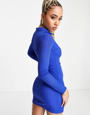 I Saw It First button through ruched mini dress in cobalt | ASOS