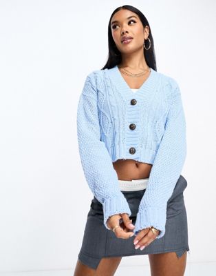 I Saw It First cable knit cardigan in blue