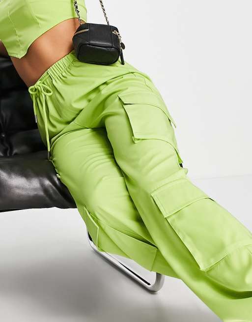 NA-KD x Phiaka wide leg flowy pants in green -set