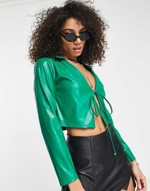 I Saw It First - Chemise d'ensemble en PU nouée sur le devant - Vert, 3 de 4