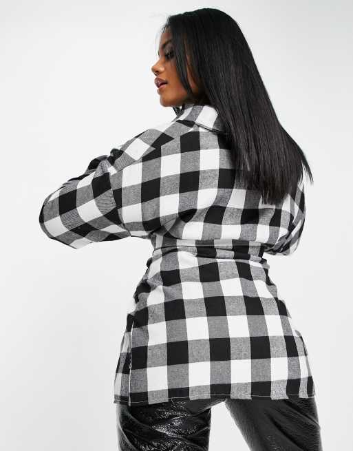 I Saw It First - Chemise oversize brossée à carreaux et taille nouée - Noir, 2 de 4