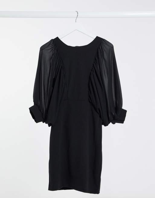 I Saw It First chiffon extreme puff sleeve bodycon dress in black