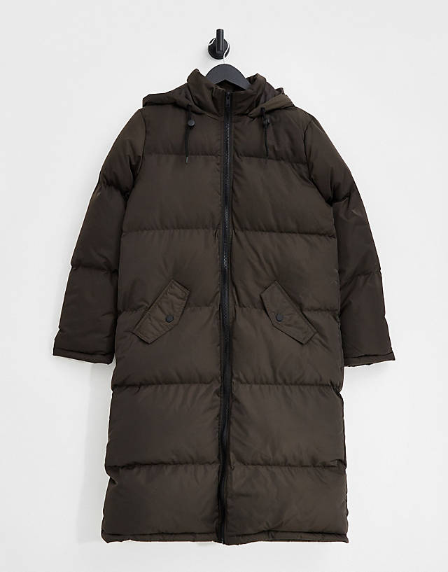I Saw It First - chocolate maxi puffer with hood