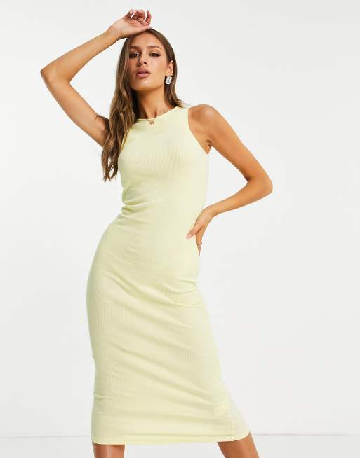 I Saw It First – Citrongul, ribbad bodycon-klänningar i midilängd