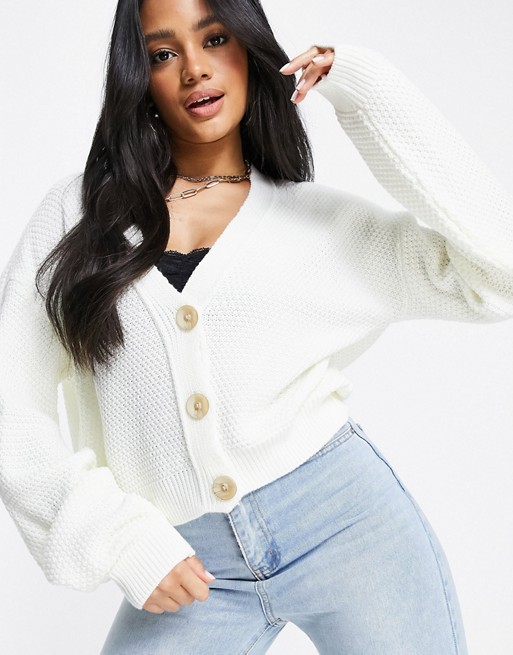 I Saw It First contrast button cardigan in white