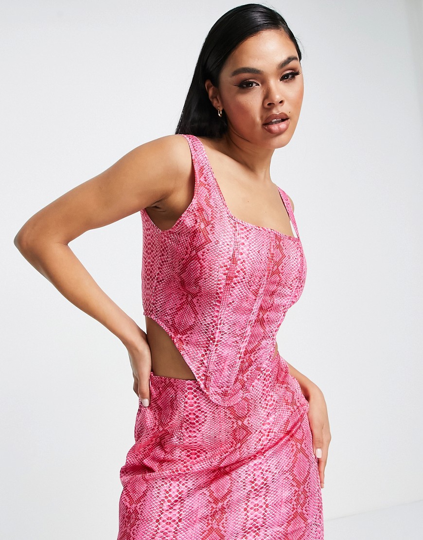 corset crop top in pink snake - part of a set-Multi