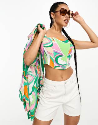 I Saw It First I Saw It First corset top in bright retro print-Multi