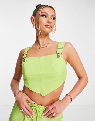 I Saw It First corset top with buckle detail co-ord in lime-Green φωτογραφία