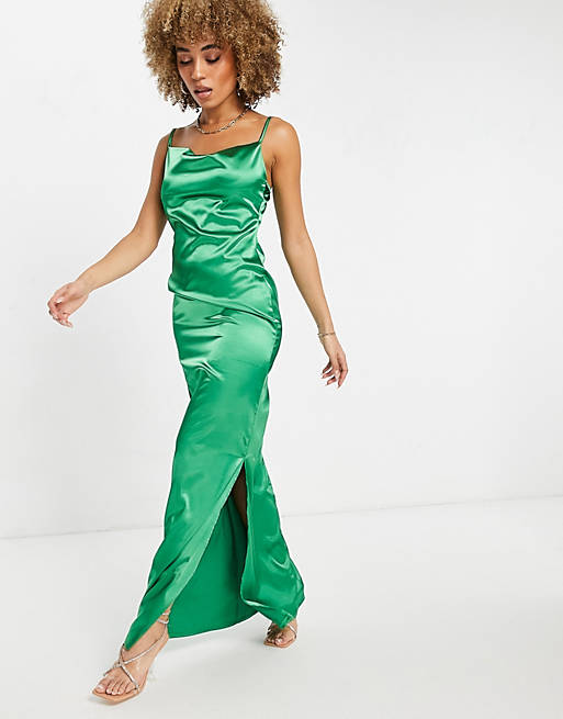 Emerald cowl neck mini satin slip dress ASOS Damen Kleidung Unterwäsche Slips & Panties Slips 