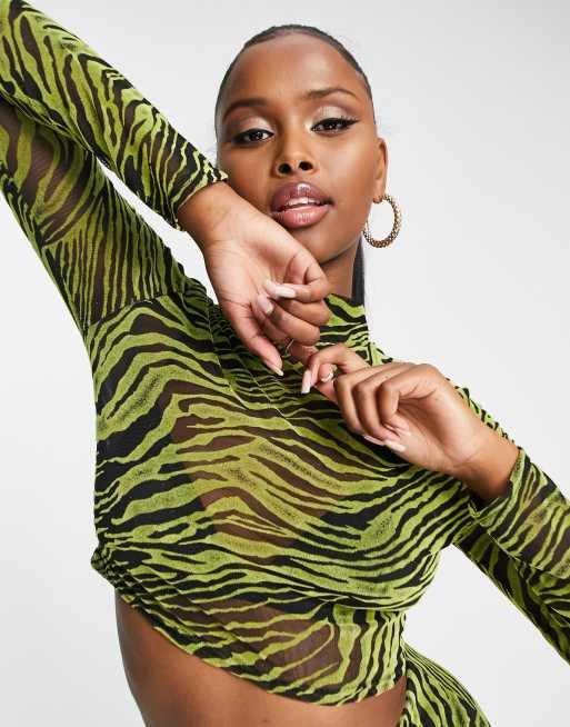 I Saw It First - Crop top met zebraprint in limoengroen, deel van co-ord set