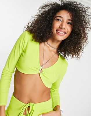 I Saw It First crop top with metal in lime