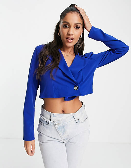 Women I Saw It First cropped blazer co ord in cobalt blue 