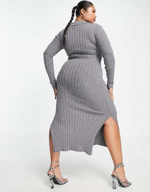 I Saw It First Curve - Geribbelde midi-jurk in grijs, 2 van 4