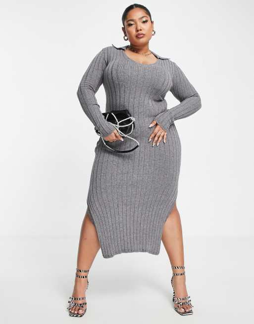 I Saw It First Curve – Geripptes Midikleid in Grau, 4 von 4