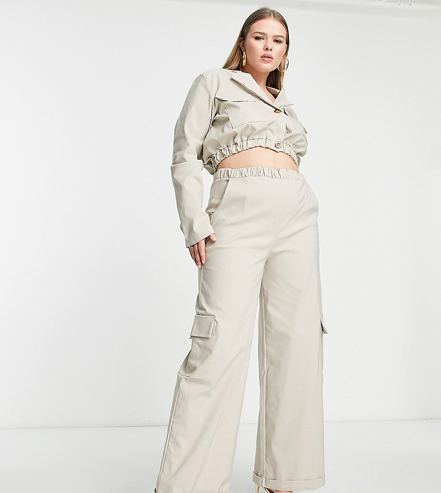 I Saw It First Curve wide leg cargo pants in camel-Neutral
