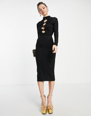 I Saw It First cut out midi dress with open back in black