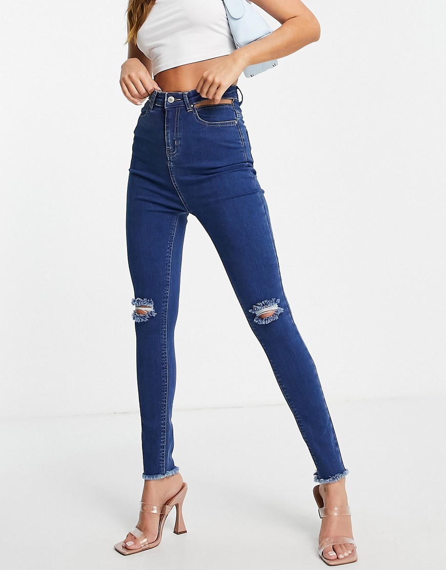 I Saw It First cut-out skinny jeans in mid wash blue-Blues