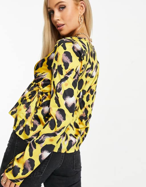 Yellow leopard store print top