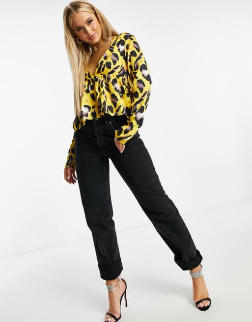 Yellow leopard print store top