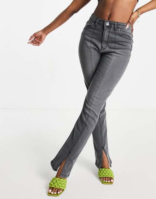 I Saw It First - Denim jeans met naad en splitje voor op de pijp in grijs met wassing