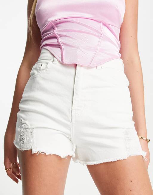 I Saw It First distress denim shorts in white