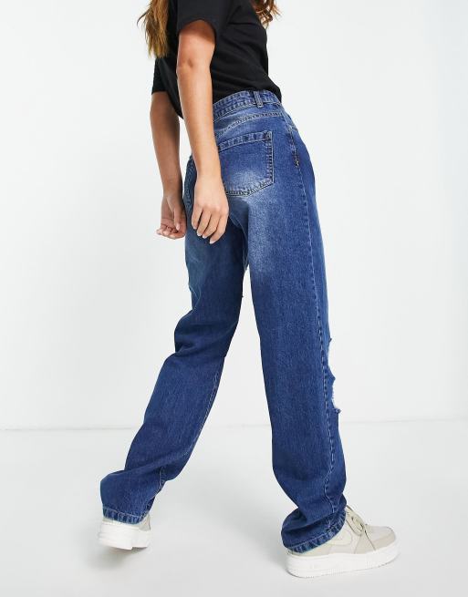 I Saw It First - Distressed baggy jeans met hoge taille en wassing in blauw, 4 van 4