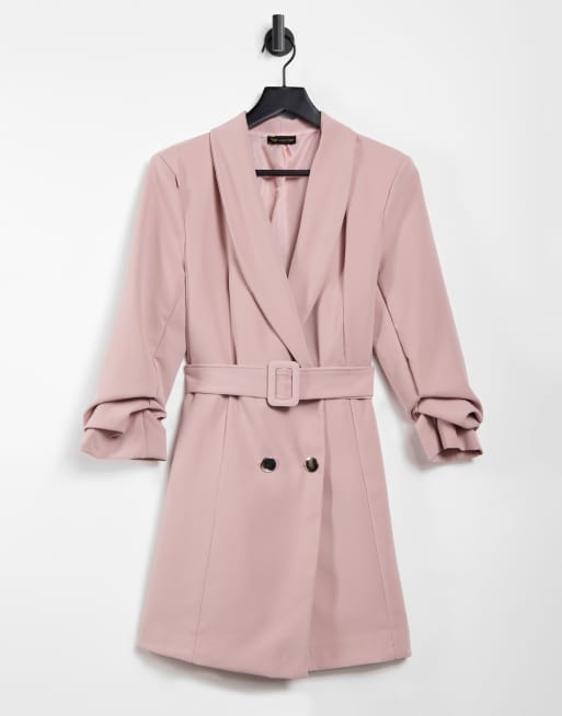 I Saw It First double button belted blazer dress in pink