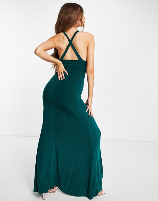 ASOS DESIGN going out deep plunge maxi dress in green