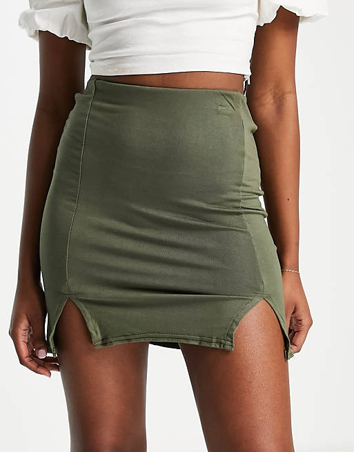 I Saw It First double notch front mini skirt in khaki