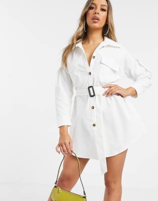 white belted oversized shirt dress