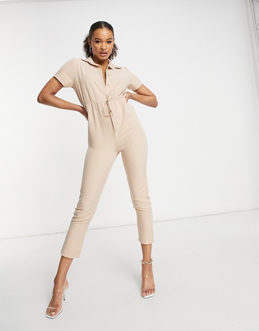 I Saw It First elasticated waist utility jumpsuit in stone