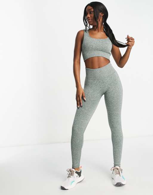 Ensemble sport pour femme : haut melange + leggings melange ton sur ton