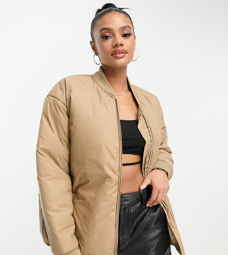I Saw It First exclusive longline bomber jacket in beige-Neutral