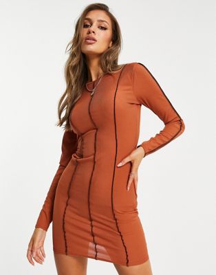 I Saw It First exposed contrast seam mesh mini dress in rust - ASOS Price Checker