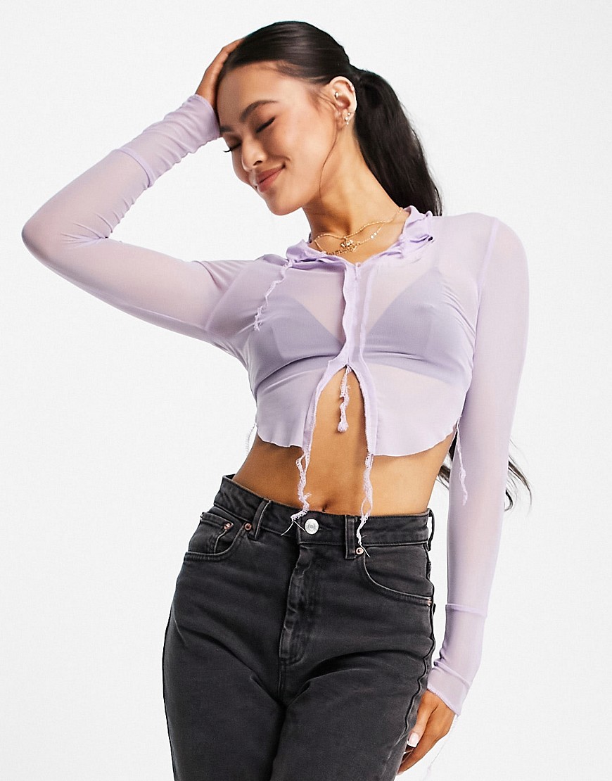I Saw It First exposed seam mesh sheer shirt in lilac-Purple