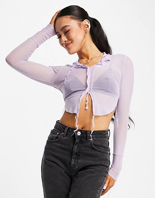 I Saw It First exposed seam mesh sheer shirt in lilac