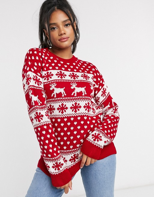 I Saw It First fairisle christmas jumper in red