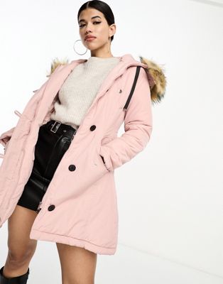 I Saw It First faux fur hood parka jacket in pink