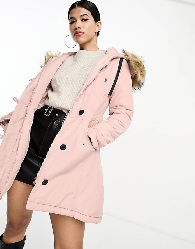 I Saw It First - faux fur hood parka jacket in pink